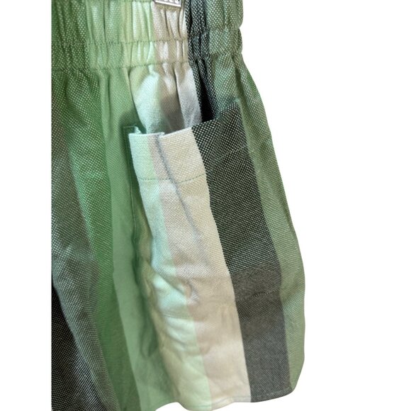 Green Striped Cotton‎ Blend Shorts With Elastic Waist & Drawstring - Picture 3 of 8